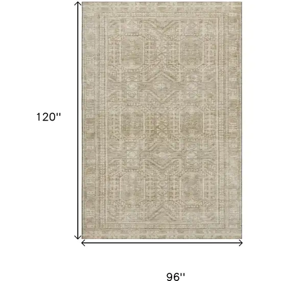 Beige And Taupe Geometric Washable Area Rug With UV Protection Photo 9