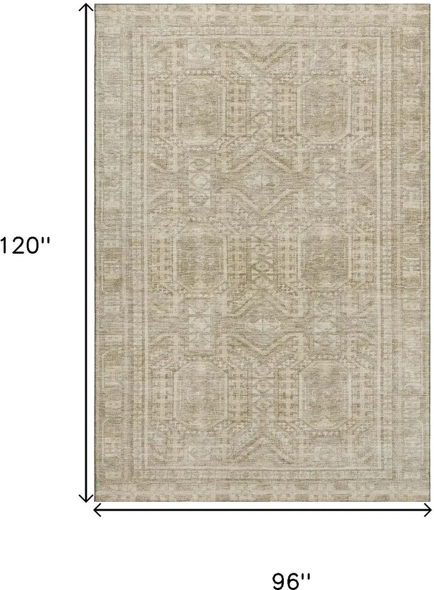 Beige And Taupe Geometric Washable Area Rug With UV Protection Photo 9