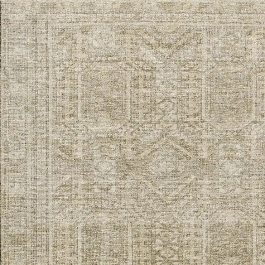 Beige And Taupe Geometric Washable Area Rug With UV Protection Photo 3