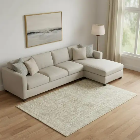 Beige And Taupe Geometric Washable Area Rug With UV Protection Photo 2