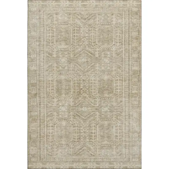 Beige And Taupe Geometric Washable Area Rug With UV Protection Photo 1