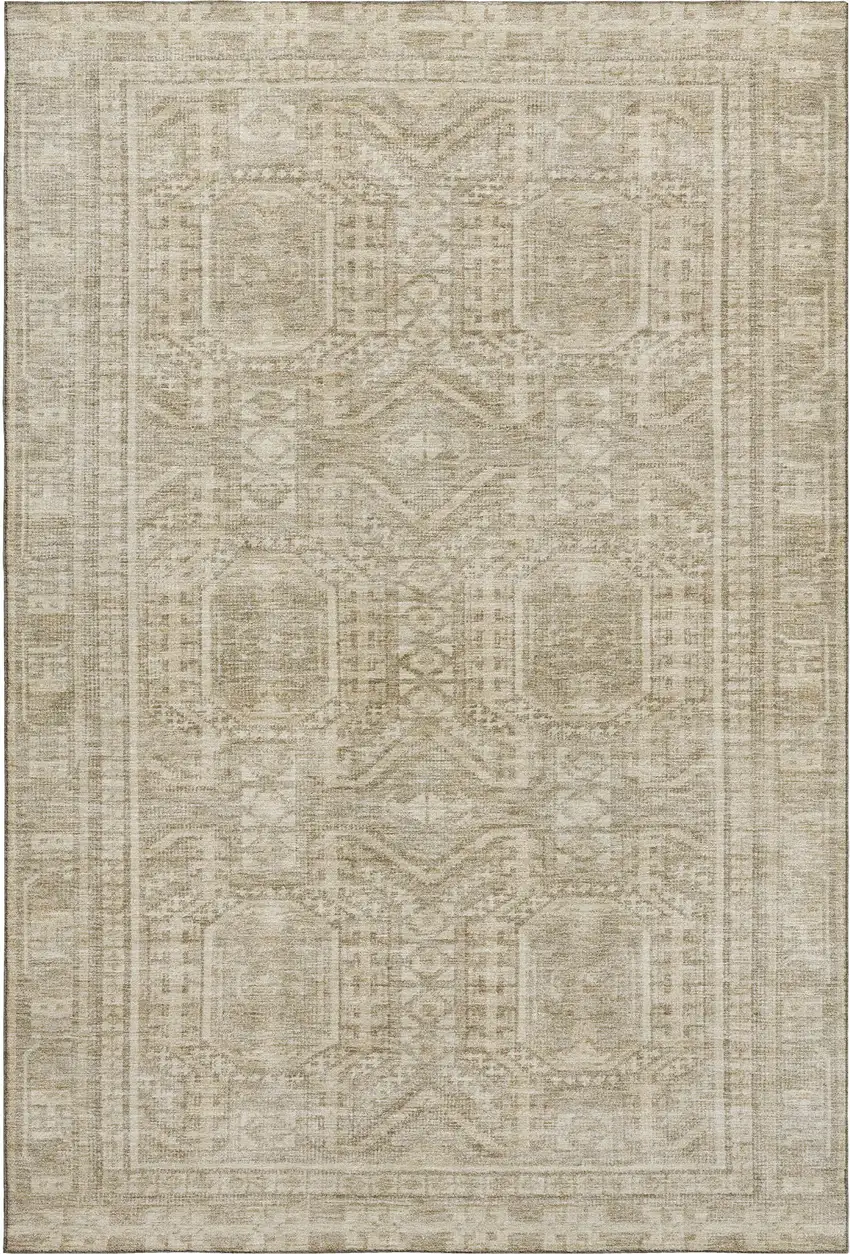 Beige And Taupe Geometric Washable Area Rug With UV Protection Photo 1