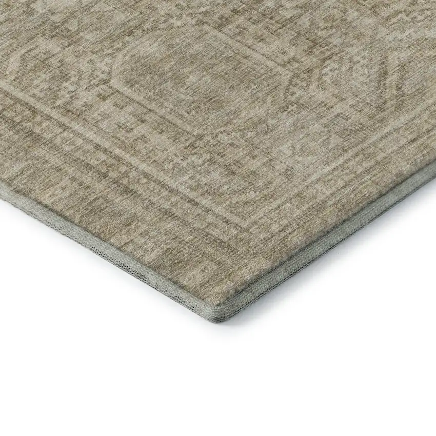 Beige And Taupe Geometric Washable Area Rug With UV Protection Photo 8