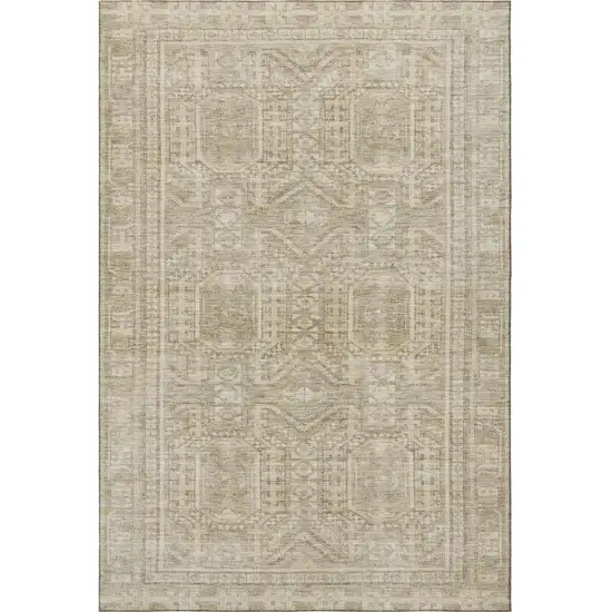 Beige And Taupe Geometric Washable Area Rug With UV Protection Photo 3