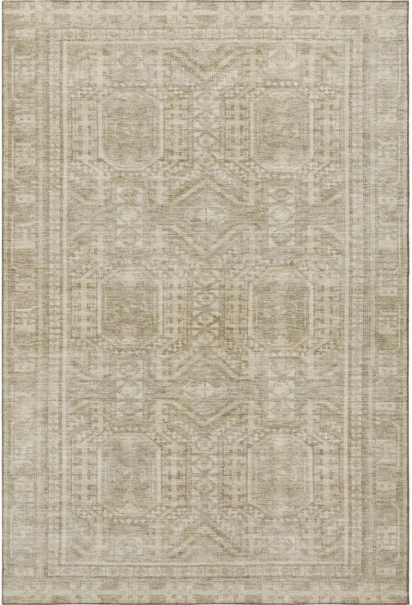 Beige And Taupe Geometric Washable Area Rug With UV Protection Photo 3