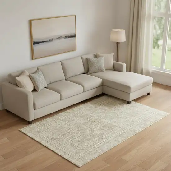 Beige And Taupe Geometric Washable Area Rug With UV Protection Photo 2