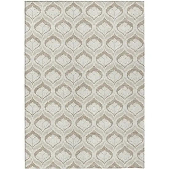 Beige And Taupe Geometric Washable Indoor Outdoor Area Rug Photo 1