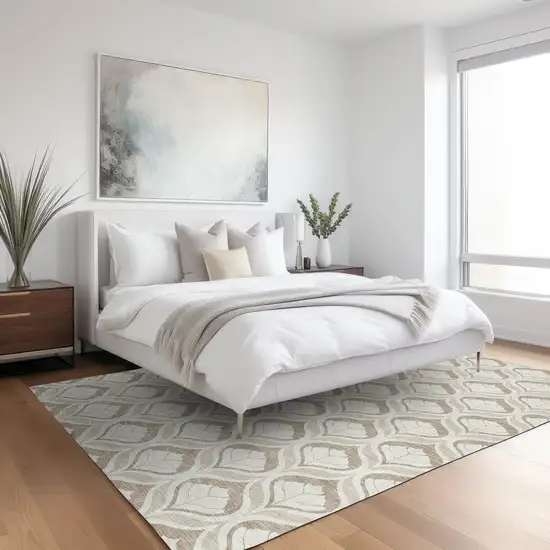 Beige And Taupe Geometric Washable Indoor Outdoor Area Rug Photo 6