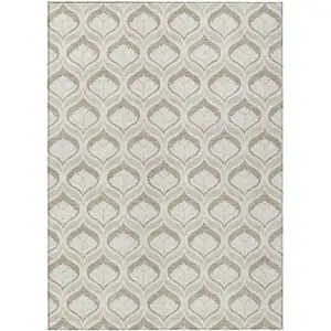 Photo of Beige And Taupe Geometric Washable Indoor Outdoor Area Rug