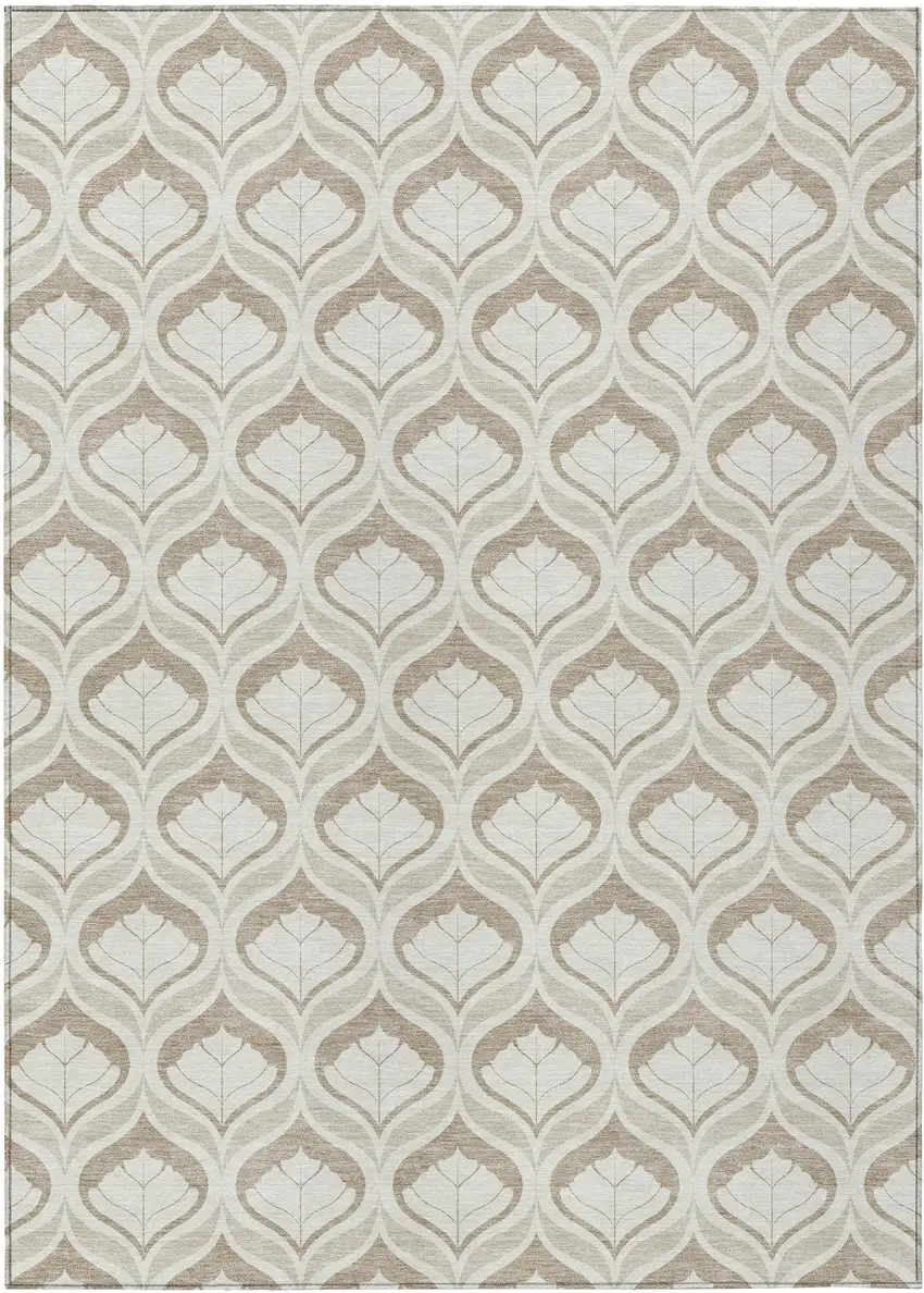 Beige And Taupe Geometric Washable Indoor Outdoor Area Rug Photo 1