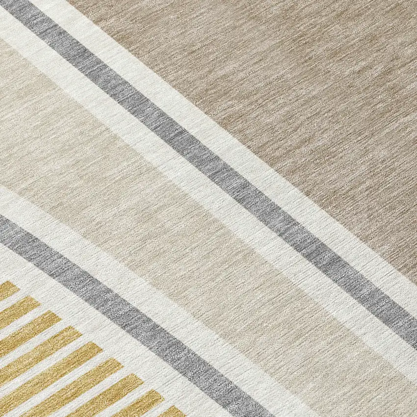 Beige And Taupe Geometric Washable Indoor Outdoor Area Rug Photo 9