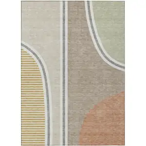 Photo of Beige And Taupe Geometric Washable Indoor Outdoor Area Rug