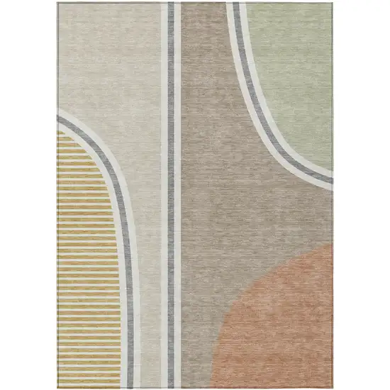 Beige And Taupe Geometric Washable Indoor Outdoor Area Rug Photo 1