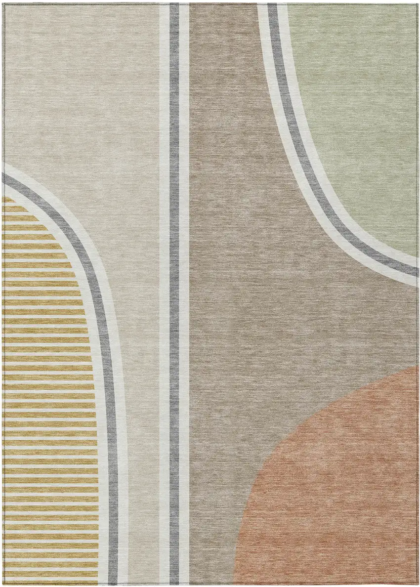 Beige And Taupe Geometric Washable Indoor Outdoor Area Rug Photo 1