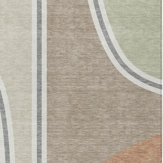 Beige And Taupe Geometric Washable Indoor Outdoor Area Rug Photo 2
