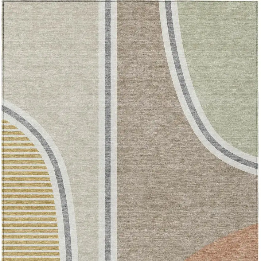 Beige And Taupe Geometric Washable Indoor Outdoor Area Rug Photo 3