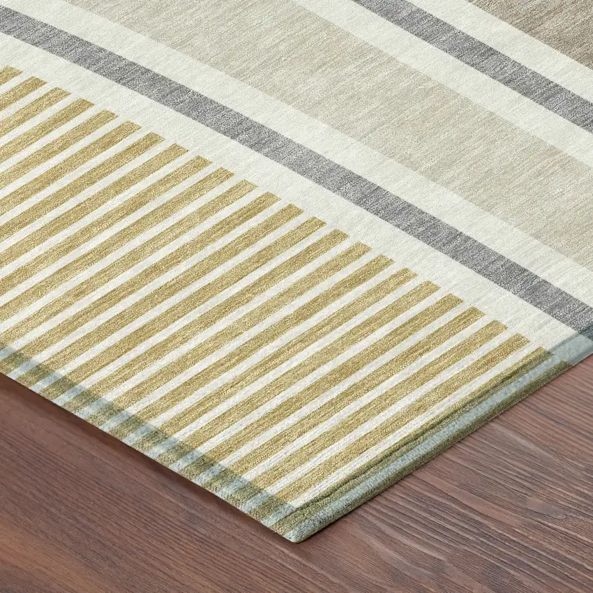 Beige And Taupe Geometric Washable Indoor Outdoor Area Rug Photo 8