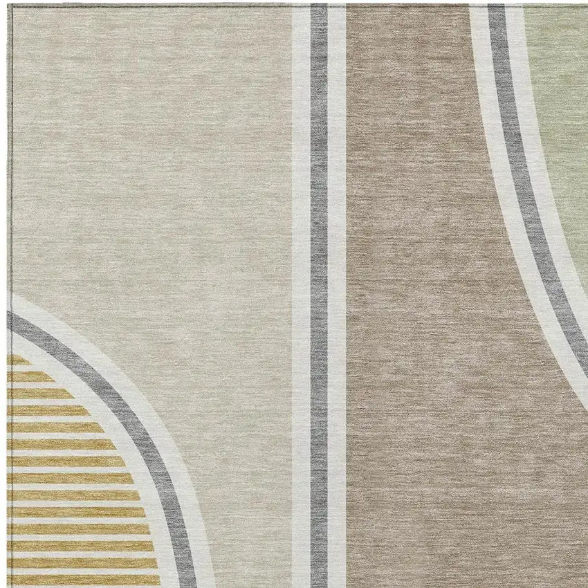Beige And Taupe Geometric Washable Indoor Outdoor Area Rug Photo 2