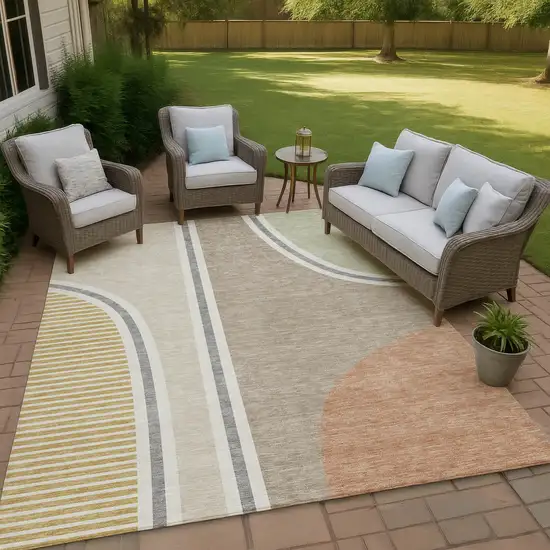 Beige And Taupe Geometric Washable Indoor Outdoor Area Rug Photo 4