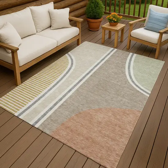 Beige And Taupe Geometric Washable Indoor Outdoor Area Rug Photo 7