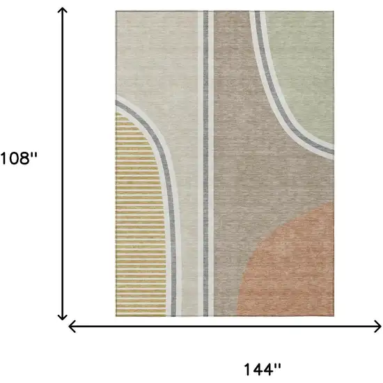 Beige And Taupe Geometric Washable Indoor Outdoor Area Rug Photo 6