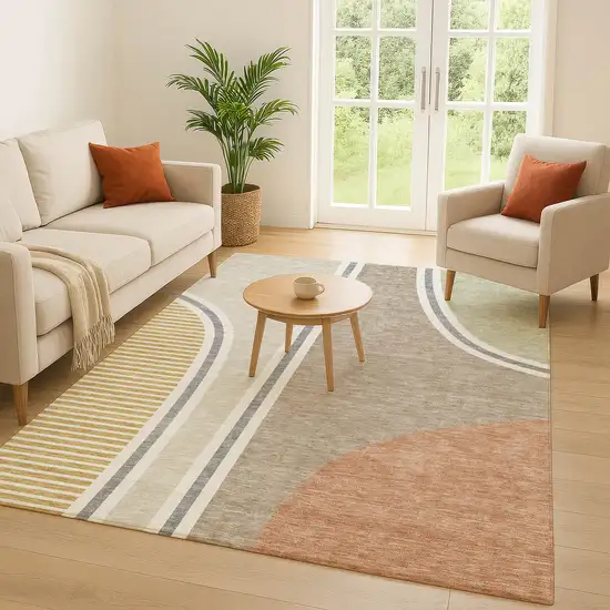 Beige And Taupe Geometric Washable Indoor Outdoor Area Rug Photo 5