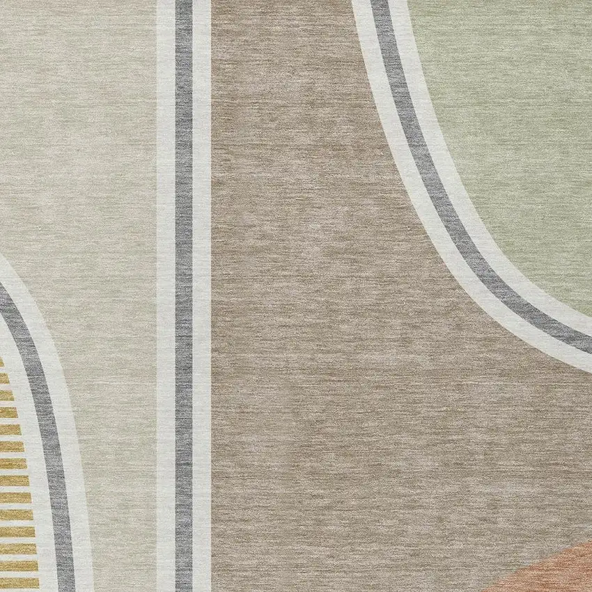 Beige And Taupe Geometric Washable Indoor Outdoor Area Rug Photo 2