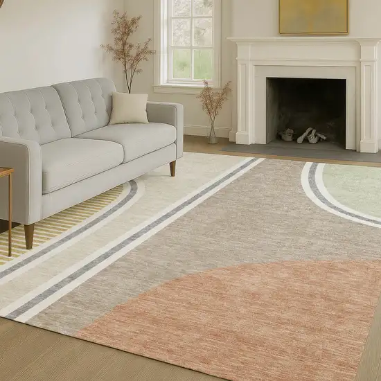Beige And Taupe Geometric Washable Indoor Outdoor Area Rug Photo 6