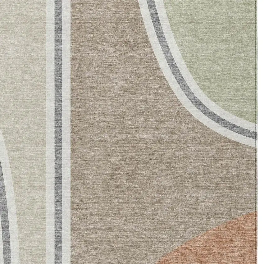 Beige And Taupe Geometric Washable Indoor Outdoor Area Rug Photo 2