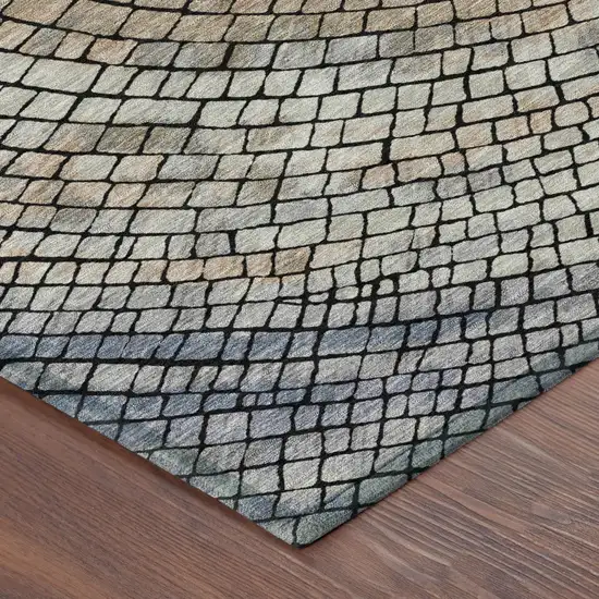 Beige And Taupe Geometric Washable Indoor Outdoor Area Rug Photo 5