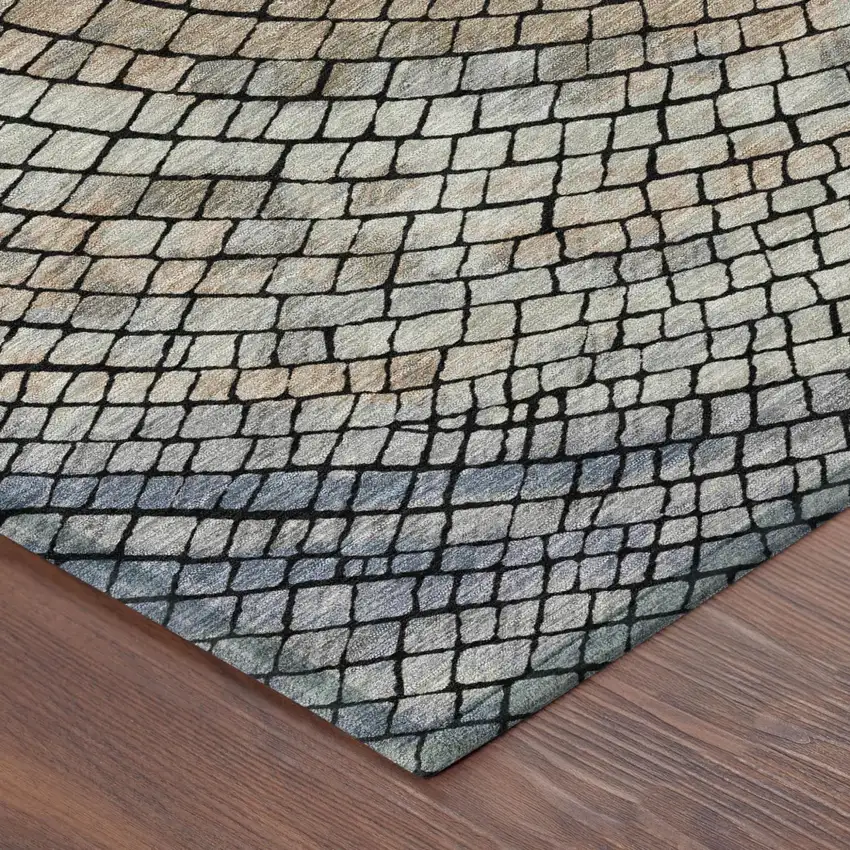 Beige And Taupe Geometric Washable Indoor Outdoor Area Rug Photo 5