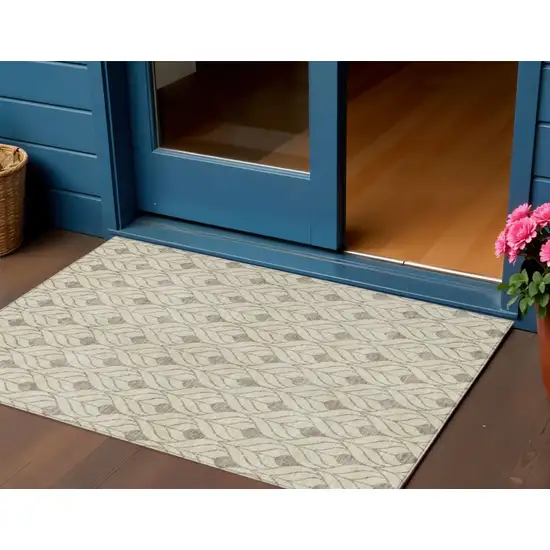 Beige And Taupe Geometric Washable Indoor Outdoor Area Rug Photo 1