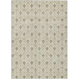 Photo of Beige And Taupe Geometric Washable Indoor Outdoor Area Rug