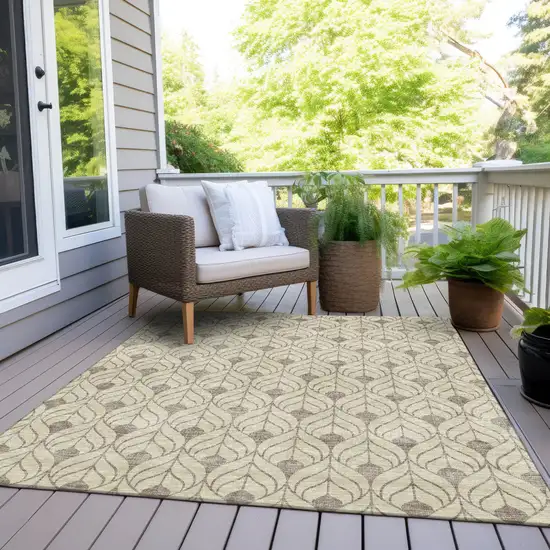 Beige And Taupe Geometric Washable Indoor Outdoor Area Rug Photo 7