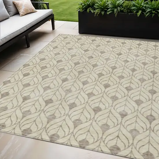 Beige And Taupe Geometric Washable Indoor Outdoor Area Rug Photo 1