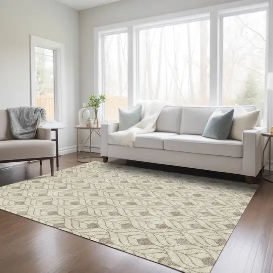 Beige And Taupe Geometric Washable Indoor Outdoor Area Rug Photo 9