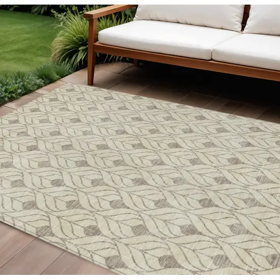 Beige And Taupe Geometric Washable Indoor Outdoor Area Rug Photo 1