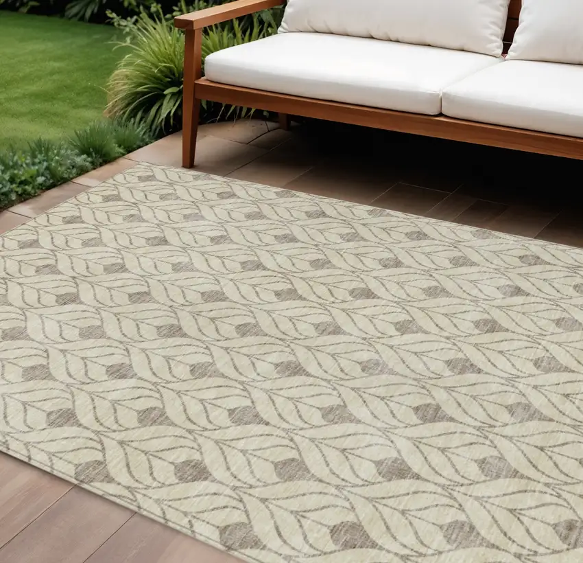 Beige And Taupe Geometric Washable Indoor Outdoor Area Rug Photo 1
