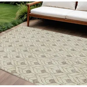 Photo of Beige And Taupe Geometric Washable Indoor Outdoor Area Rug