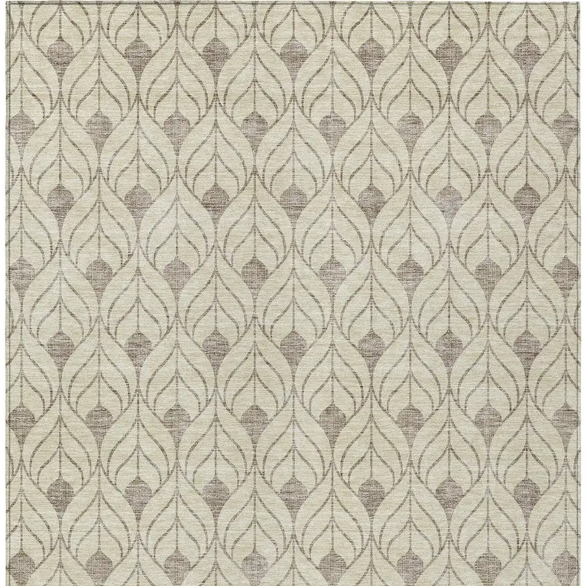 Beige And Taupe Geometric Washable Indoor Outdoor Area Rug Photo 5