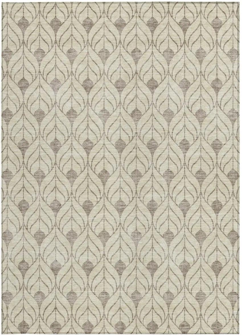 Beige And Taupe Geometric Washable Indoor Outdoor Area Rug Photo 6