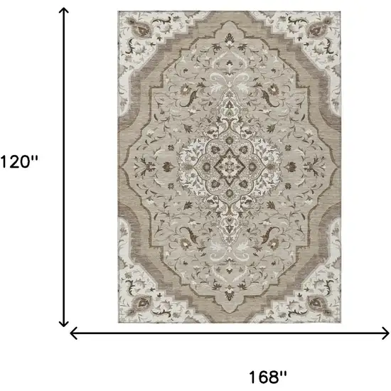 Beige And Taupe Medallion Washable Indoor Outdoor Area Rug Photo 7