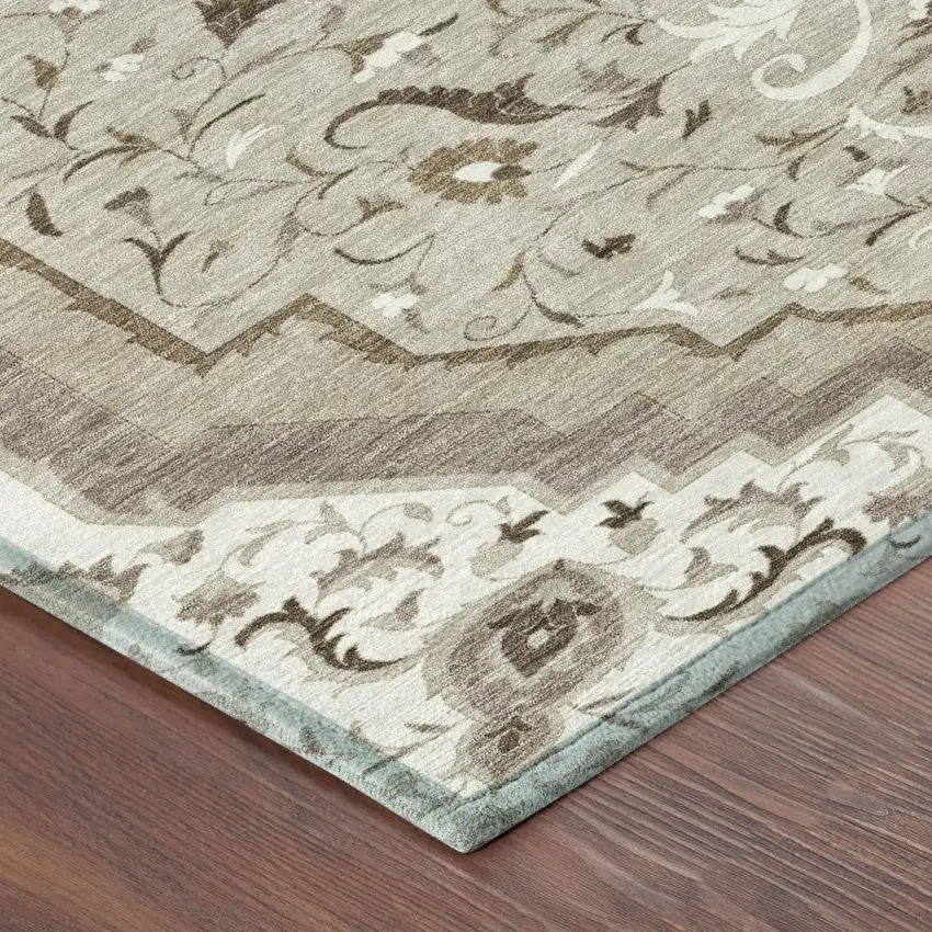 Beige And Taupe Medallion Washable Indoor Outdoor Area Rug Photo 5