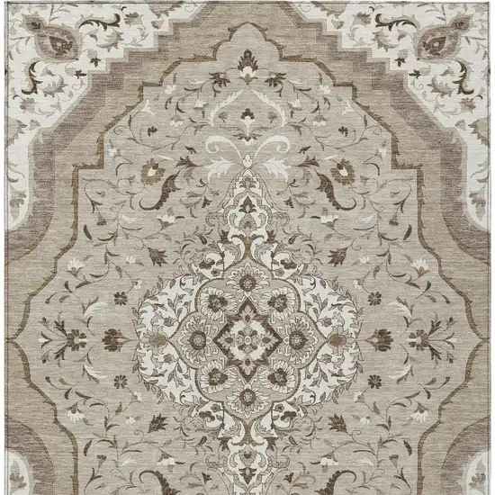 Beige And Taupe Medallion Washable Indoor Outdoor Area Rug Photo 4