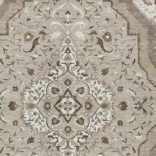 Beige And Taupe Medallion Washable Indoor Outdoor Area Rug Photo 3