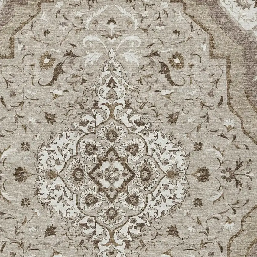 Beige And Taupe Medallion Washable Indoor Outdoor Area Rug Photo 3