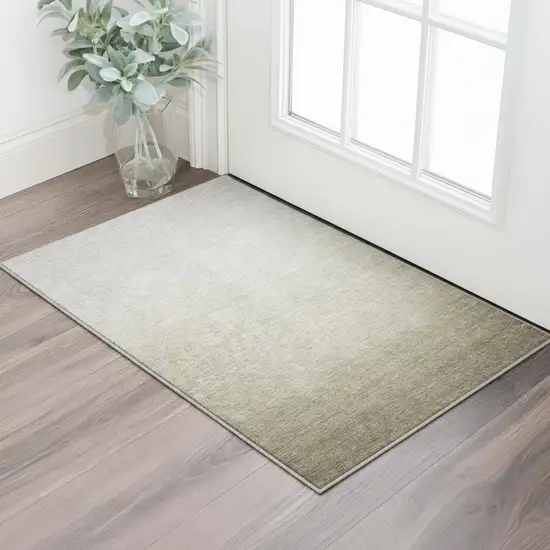 Beige And Taupe Ombre Washable Area Rug With UV Protection Photo 2