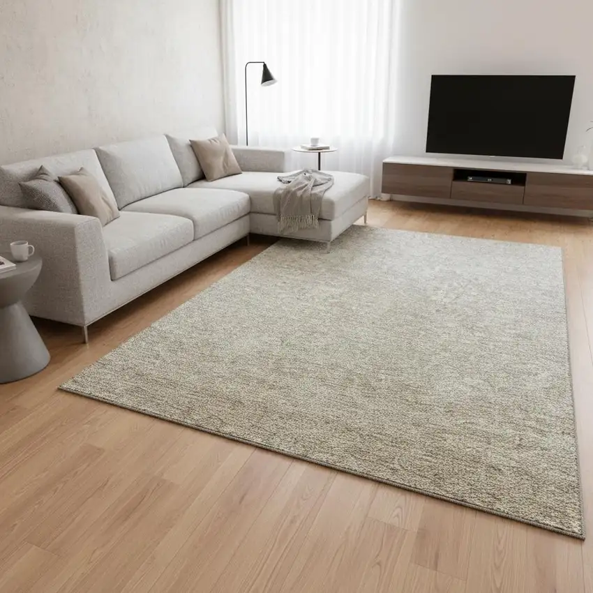 Beige And Taupe Ombre Washable Area Rug With UV Protection Photo 2