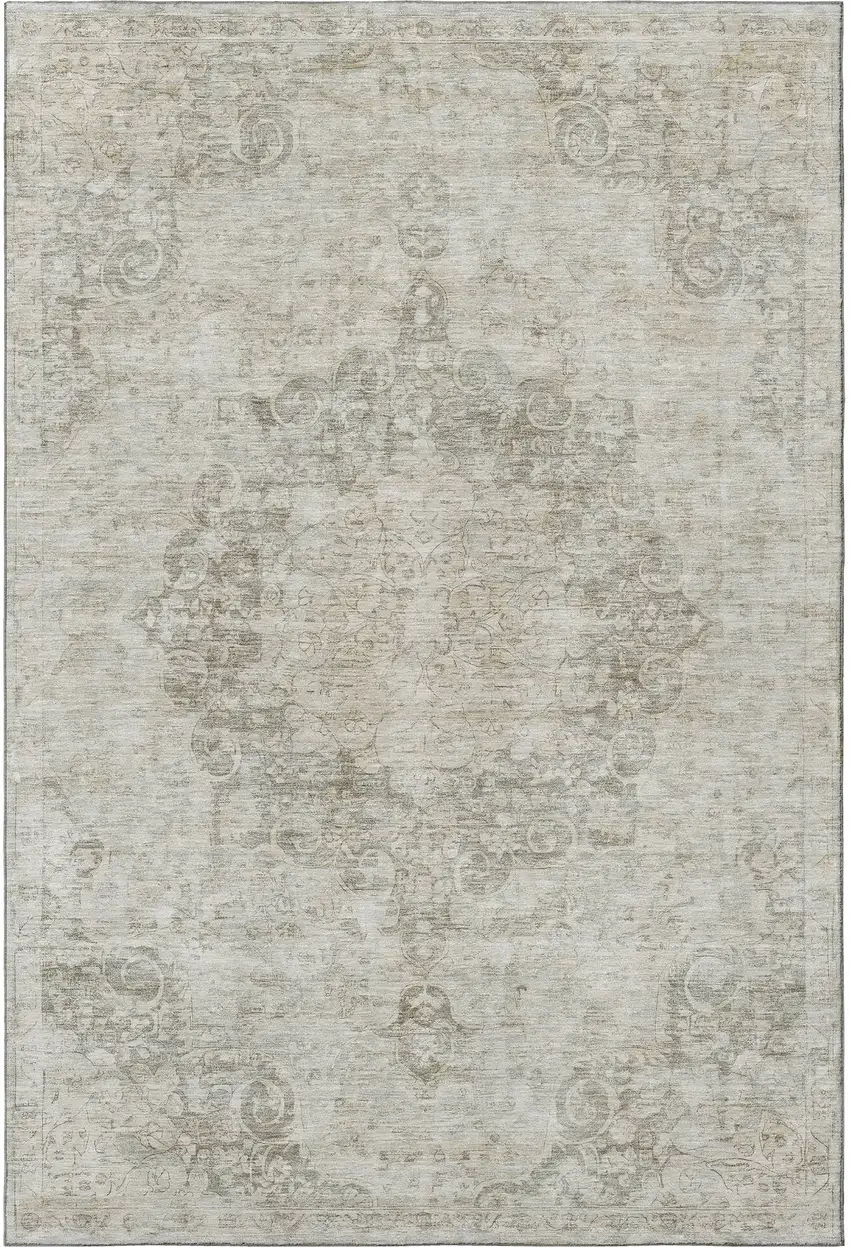 Beige And Taupe Oriental Washable Area Rug With UV Protection Photo 2