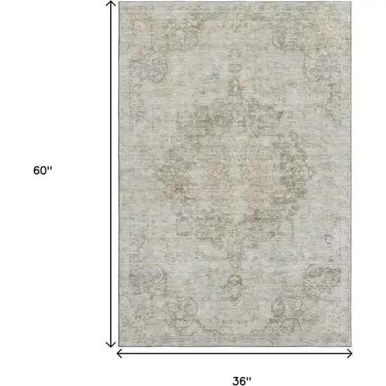 Beige And Taupe Oriental Washable Area Rug With UV Protection Photo 9